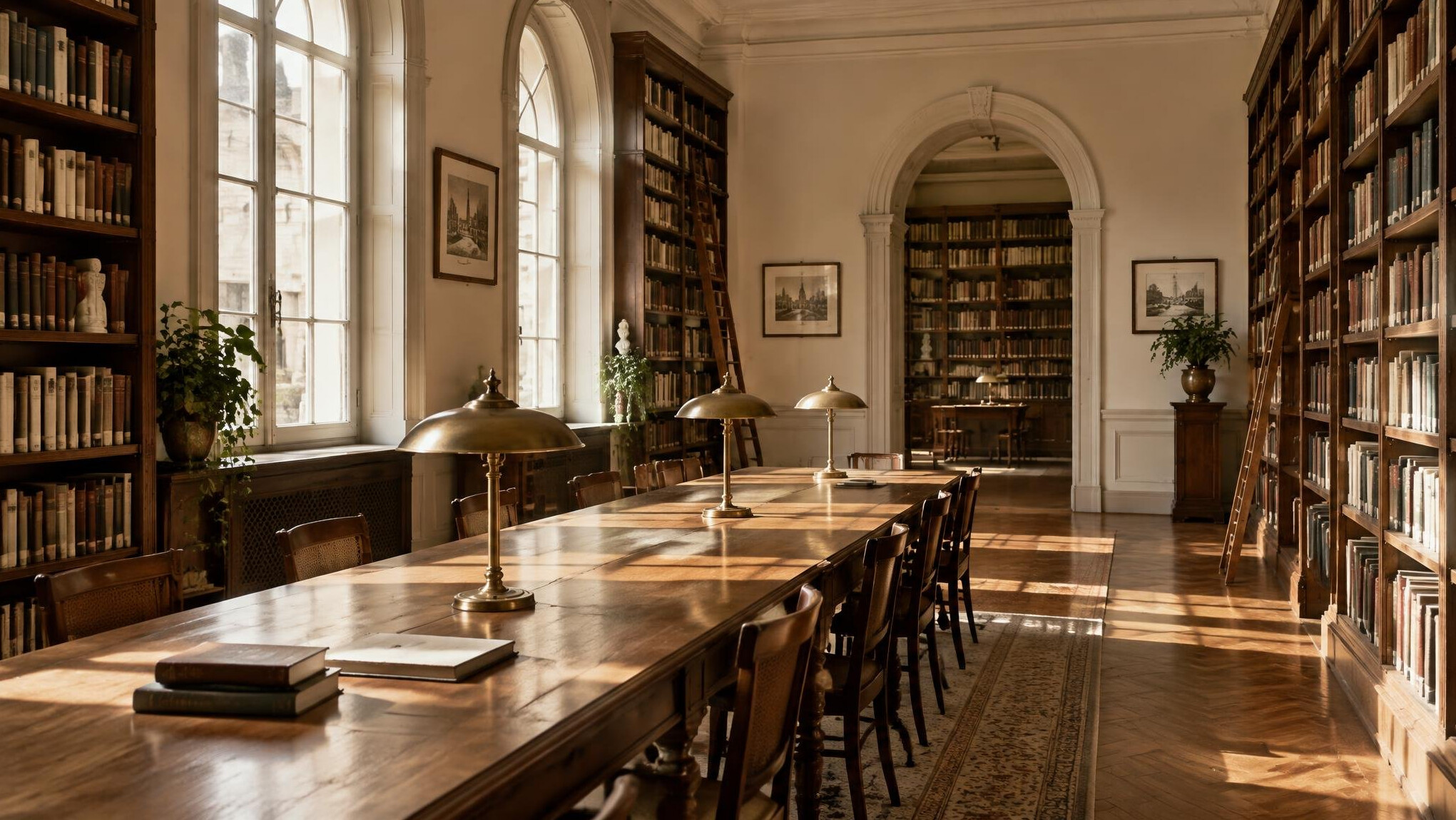 Quiet library reading room with soft natural light